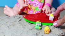 Baby Alive Doll EATING Sand Beach - Snackin Sara Plays with Shopkins Surprises by Eating &