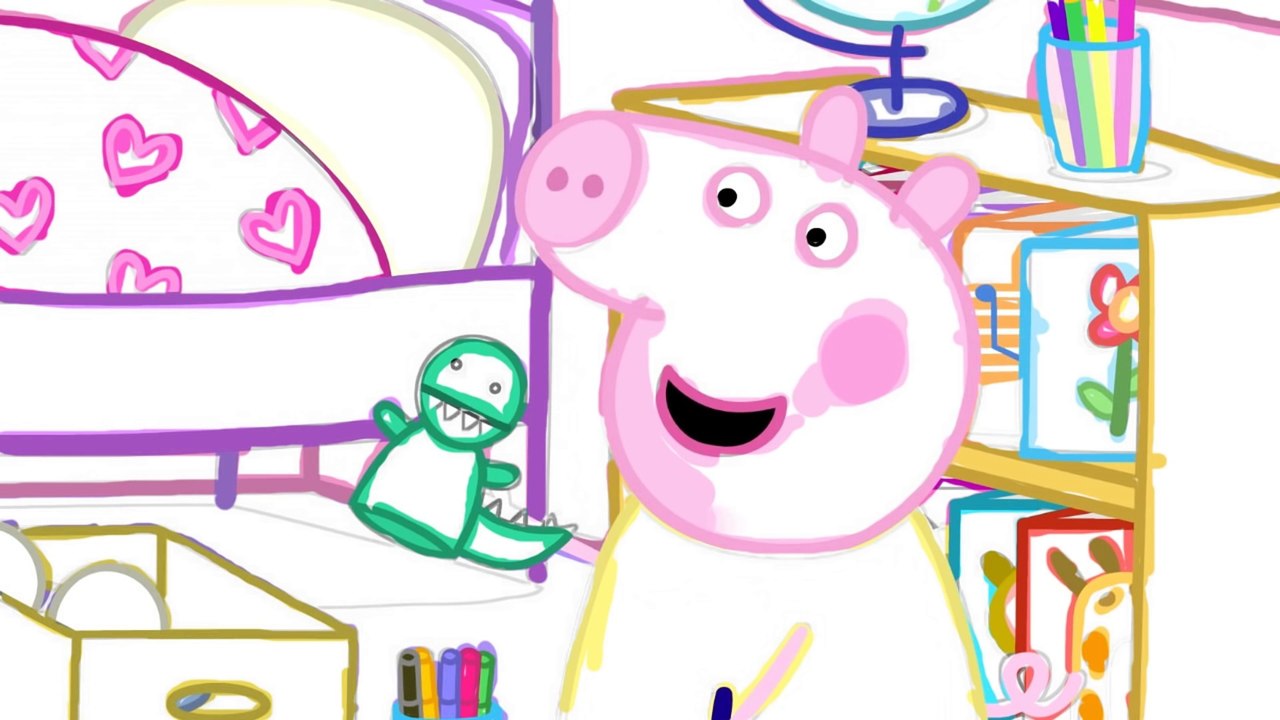 Cartoon George is playing with a dinosaur