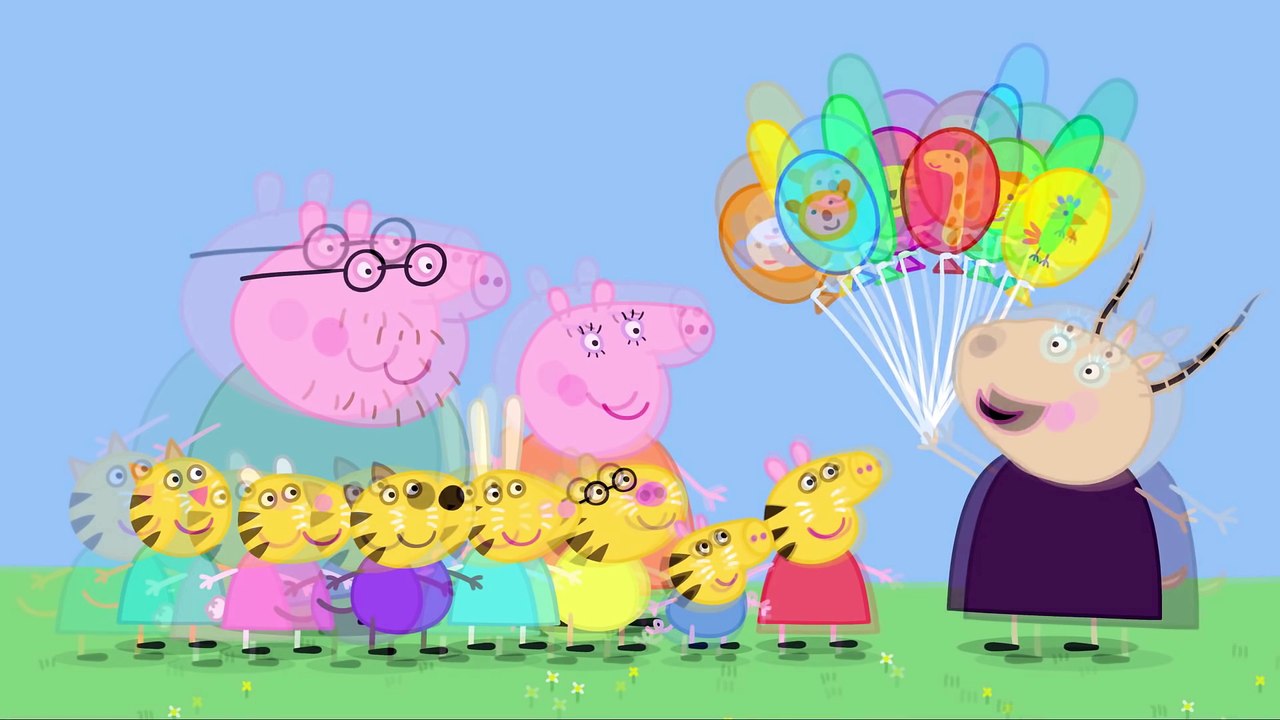 Cartoon Peppa Pig and a lot of balls