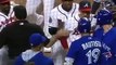 JOSE BAUTISTA BAT FLIPS AND A BENCH CLEARING BRAWL STARTS TO HAPPEN! BLUE JAYS VS BRAVES