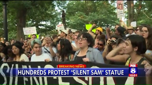 Hundreds Protest `Silent Sam` Confederate Statue at UNC Chapel Hill Campus