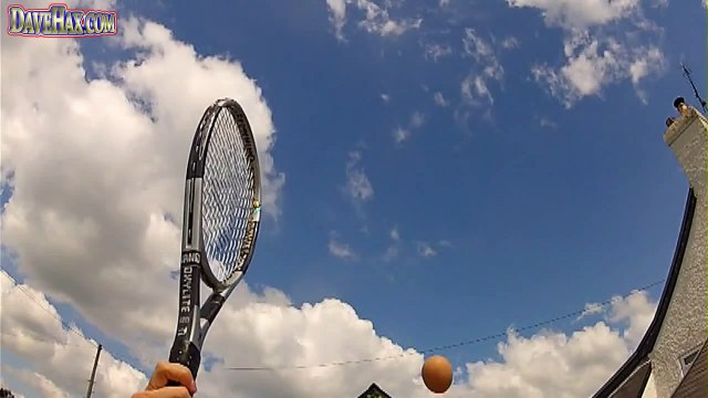 Tennis Racket Hits Egg Slow Motion GoPro 120fps