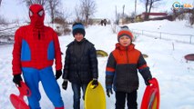 Spiderman vs Bad Baby Outdoor Playground for kids VLOG: ЧЕЛЛЕНДЖ КТО дальше съедет с горки ВЛОГ