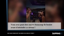 Une jeune femme avale cul sec une pinte de bière et humilie son copain (vidéo)