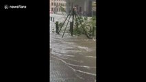 Streets flooded in Hong Kong from Typhoon Hato