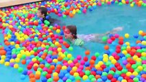 Giant Ball Pit in Swimming Pool Fun Jumping Diving Surfing Bellyflop Ball Fight with Kids