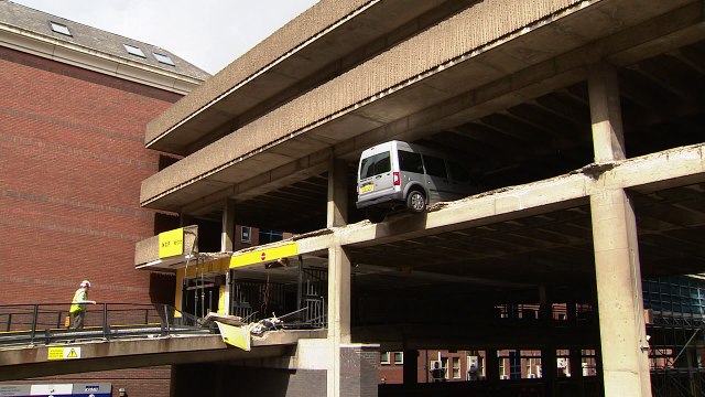 Cars left dangling over the edge of Nottingham car park