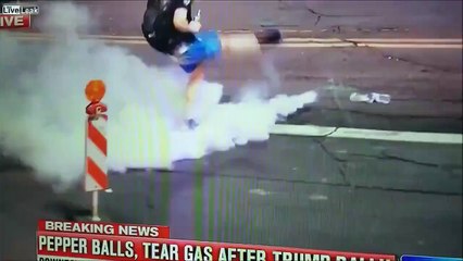 Un manifestant obtient une grenade lacrymogène dans le mauvais endroit !