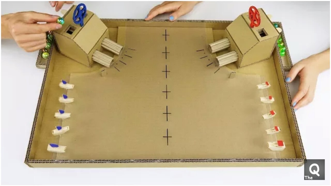 DIY Warship Battle Marble Board Game from Cardboard at Home