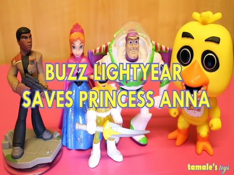 BUZZ LIGHTYEAR SAVES PRINCESS ANNA FINN YELLOW RANGER CHICA TOY STORY 3 FROZEN POWER RANGERS Toys BABY Videos, DISNEY ,