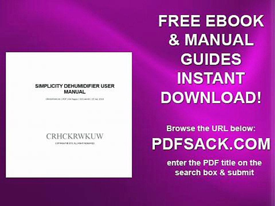 Simplicity Dehumidifier User Manual