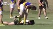 Coup de pied dans la tête d'un joueur de foot au sol !! Exclu à vie du Football Australien