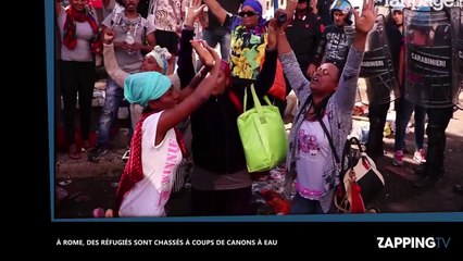 Скачать видео: Rome : Des réfugiés brutalement chassés à coups de canon à eau (vidéo)