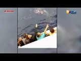 مشاهد عملية إنقاذ ركاب باخرة طارق بن زياد لـ 10 حراقة في عرض البحر