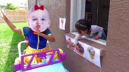 Rapunzel Baby drives a car?? w/ Maleficent, snow white, frozen elsa, mcdonalds