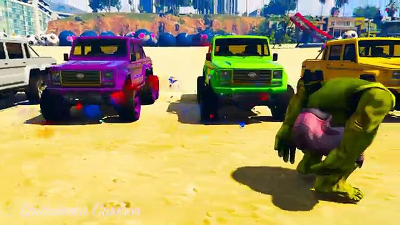 COLORFUL CARS ON FUNNY TRUCK in SPIDERMAN CARTOON For Kids Nursery Rhymes Songs