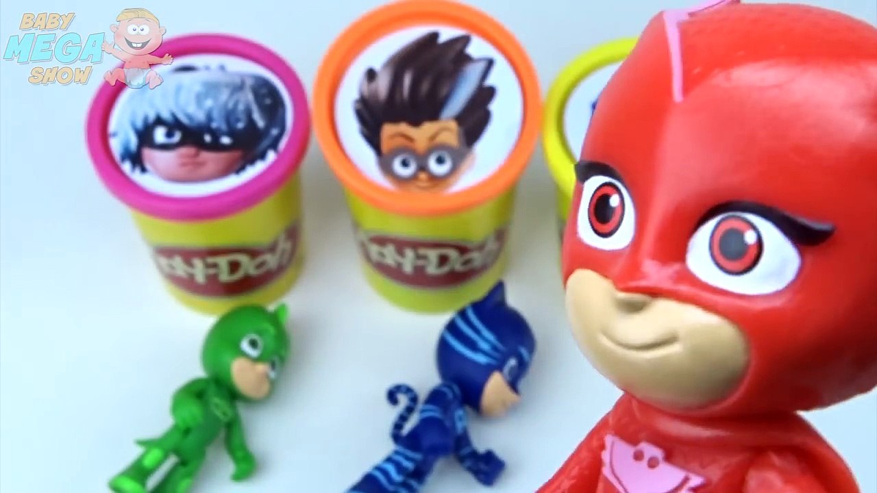 Learn Colors PJ MASKS Disney Jr. Owlette, Catboy, Gekko, Romeo Playdoh Toy Surprises / TUY