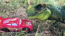 Disney Pixar Cars Lightning McQueen Dreams Attacked by Giant T REX Dinosaur Discovery Kids