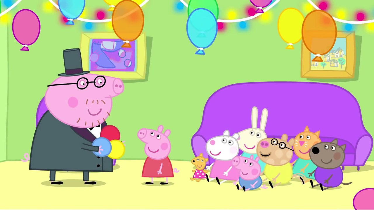 Cartoon Peppa Pig looks tricks