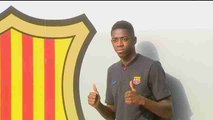 Ousmane Dembélé se fotografía ante el escudo del Barça y firmará mañana