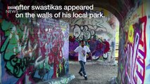 Berlin street artist group cleverly undo swastika graffiti- BBC News-exPElLnXHac