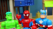 Paw Patrol Rubble & Rocky Rescue Duplo Lego Spiderman in Dirt Pile with Bulldozer & Recycl