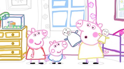 Cartoon Peppa Pig playing dolls