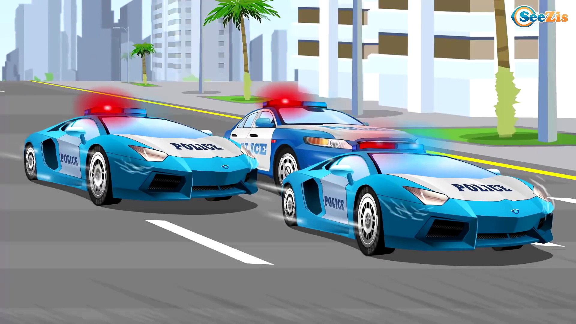 ⁣Learn Vehicles The POLICE CAR Racing w BAD CARS - Emergency Cars - Cars & Truck Cartoon