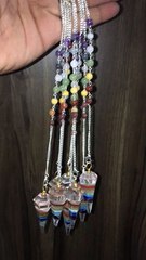 SIX FACETTED CHAKRA BONDED PENDULUM WITH CHAKRA CHAIN