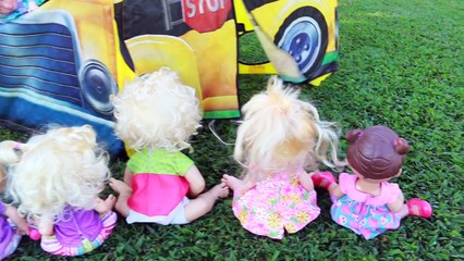 SURPRISE SCHOOL BUS - Surprise TENT Paw Patrol Bubbles + Baby Alive Shopkins Learn Numbers