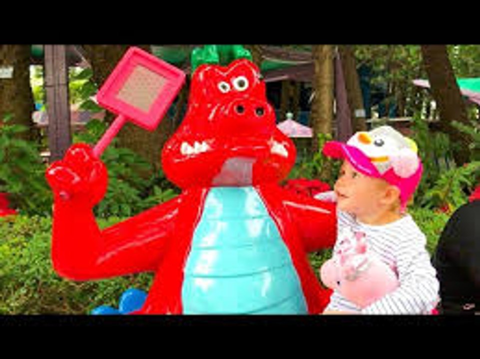 Funny Baby at the Outdoor Playground for kids in the Amusement Park Kid's song Johny Johny Yes Papa