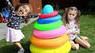 Bad Baby School Fail - Learn Colors with Inflatable Rings Toss Game