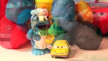 Play Doh Pixar Cars Surprise Eggs with The Cookie Monster and Cars2 Lemons hidden in Play