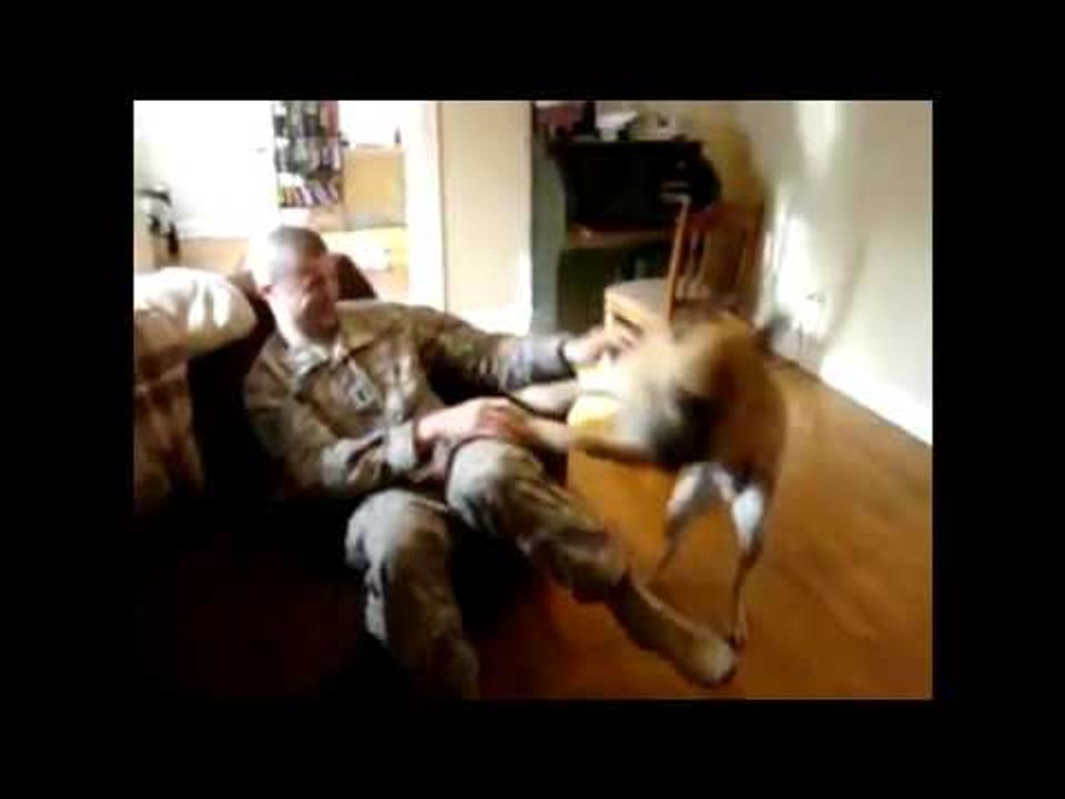 Soldier Home From Deployment  Reunited with Dog