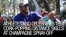 Athletes And Celebrities Test Cork-Popping Distance Skills At Champagne Spray-Off