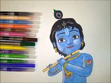 Dessin animé les couleurs coloration pour enfants petit Krishna pages krishna