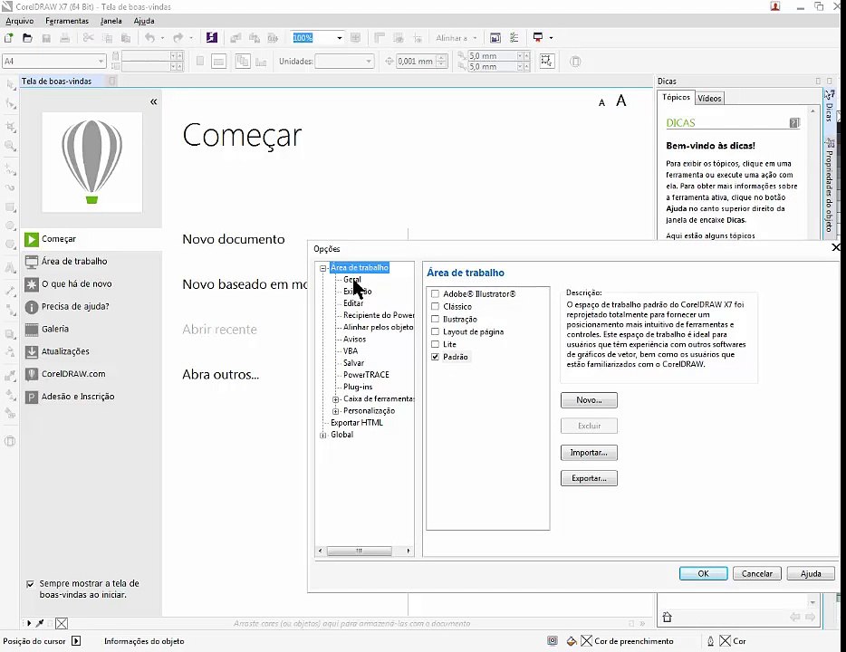 Ativar ou desativar a tela de boas vindas do Corel Draw X7 - Vídeo