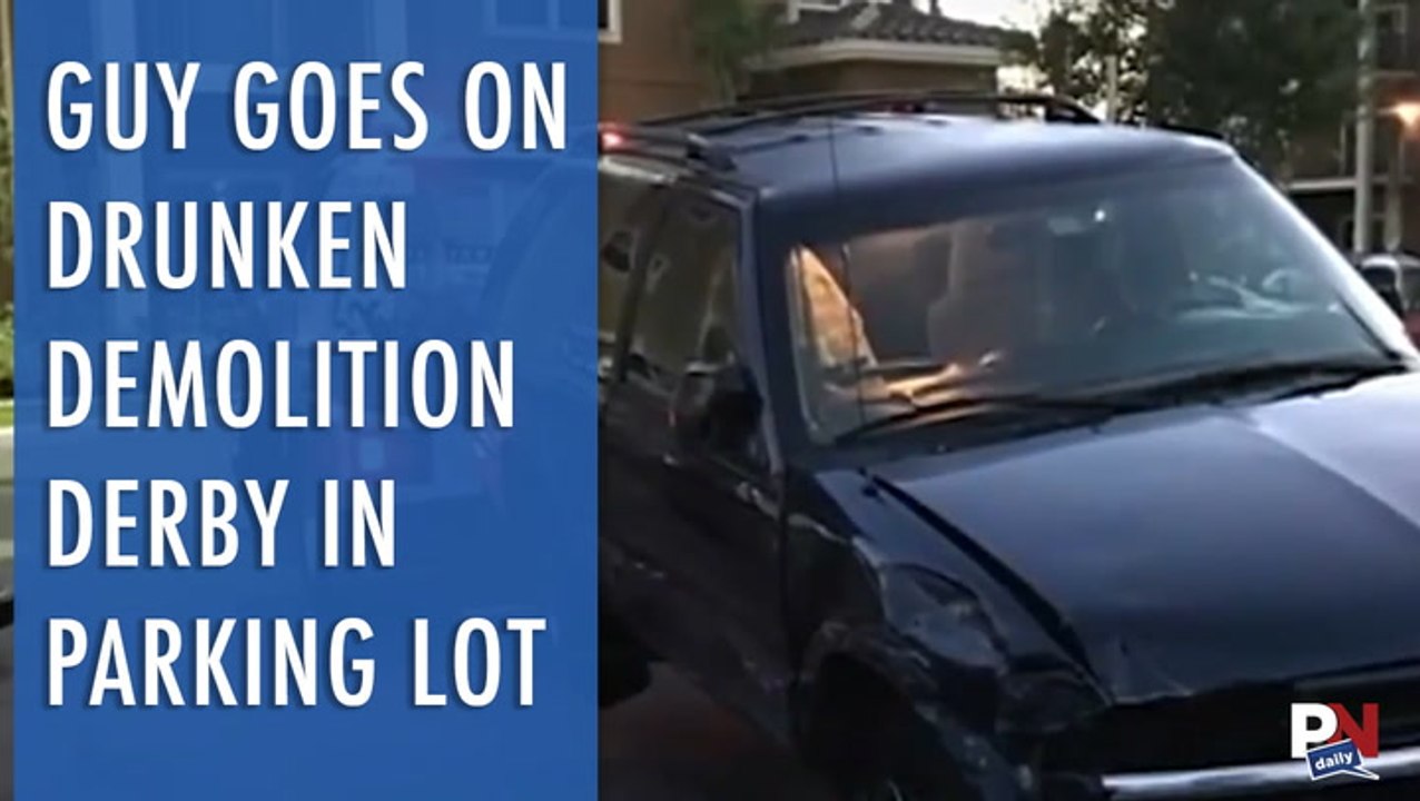 Guy Goes On Drunken Demolition Derby In Parking Lot