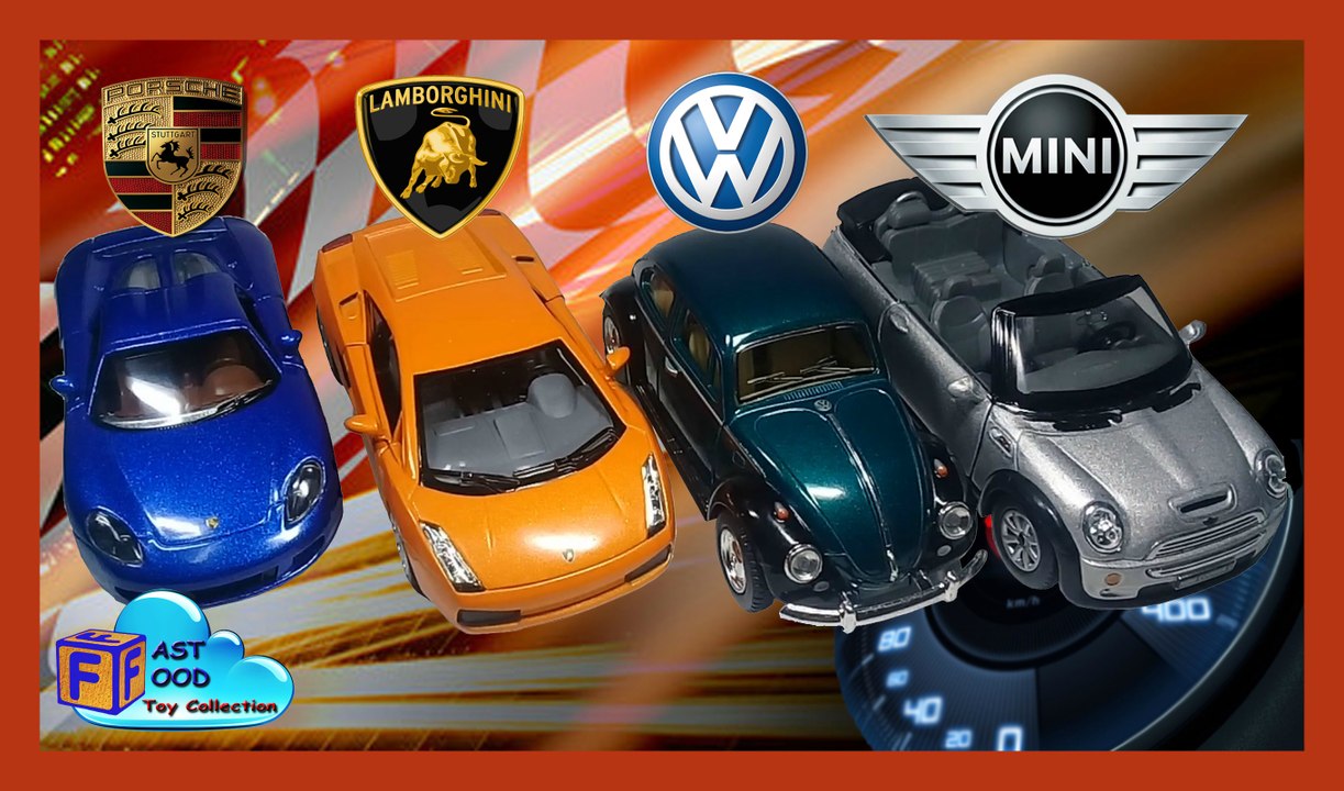 Lamborghini Gallardo, Porsche Carrera GT, Volkswagen Bettle & Mini Cooper Die-Cast Scale 1:36 | fastfoodTOYcollection