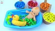 Baby Doll Bath Time M&Ms Candy and Rainbow Ice Cream Chocolate toys Paw Patrol Frozen Fin