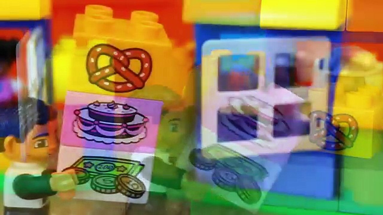 Duplo Lego Batman and a Police Officer Jail Twin Lego Bank Robbers Stealing Money and Cake