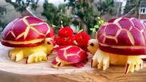 How to Make Watermelon Turtles - Green Tortoises - Fruit Carving Garnish - Food Art Decora