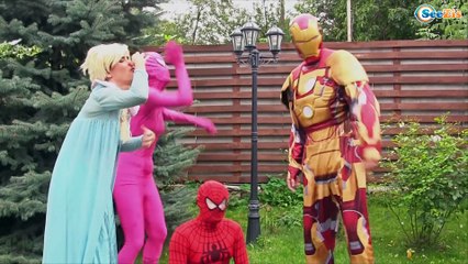 Spiderman becomes crying baby? w/ Frozen Elsa, Maleficent, Bad Baby, Superhero IRL
