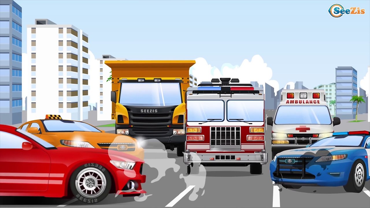 Dessins animés pour bébés. Camion de pompiers, Camion, Voiture de police pour petits