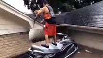 Cajun Navy Saves Two Dogs Off Of A Roof In Houston From Hurricane Harvey Flood Waters