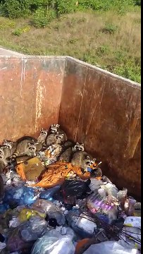 30 ratons laveurs dans une benne à ordures !!