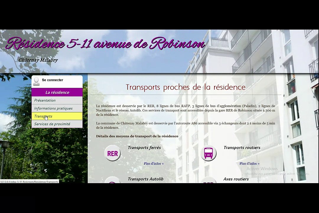 Interface publique de site internet de copropriété