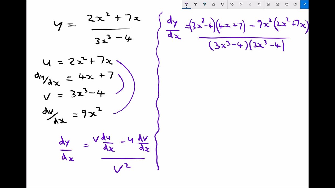 Quotient Rule for Differentiating a Function Divided by a Function