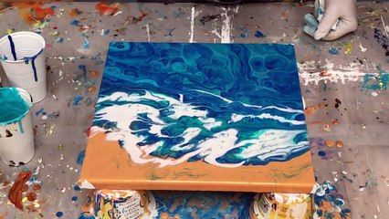 Acrylic Pour Painting: Ocean Meets Sand Double Dirty Landscape Fluid Technique