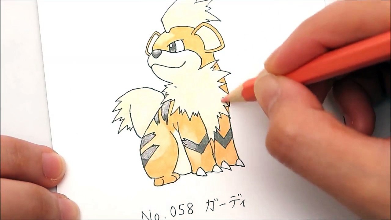 黒ペン一発描き ポケモン図鑑を絵で完成させたい No 058 ガーディ No 059 ウインディ Video Dailymotion
